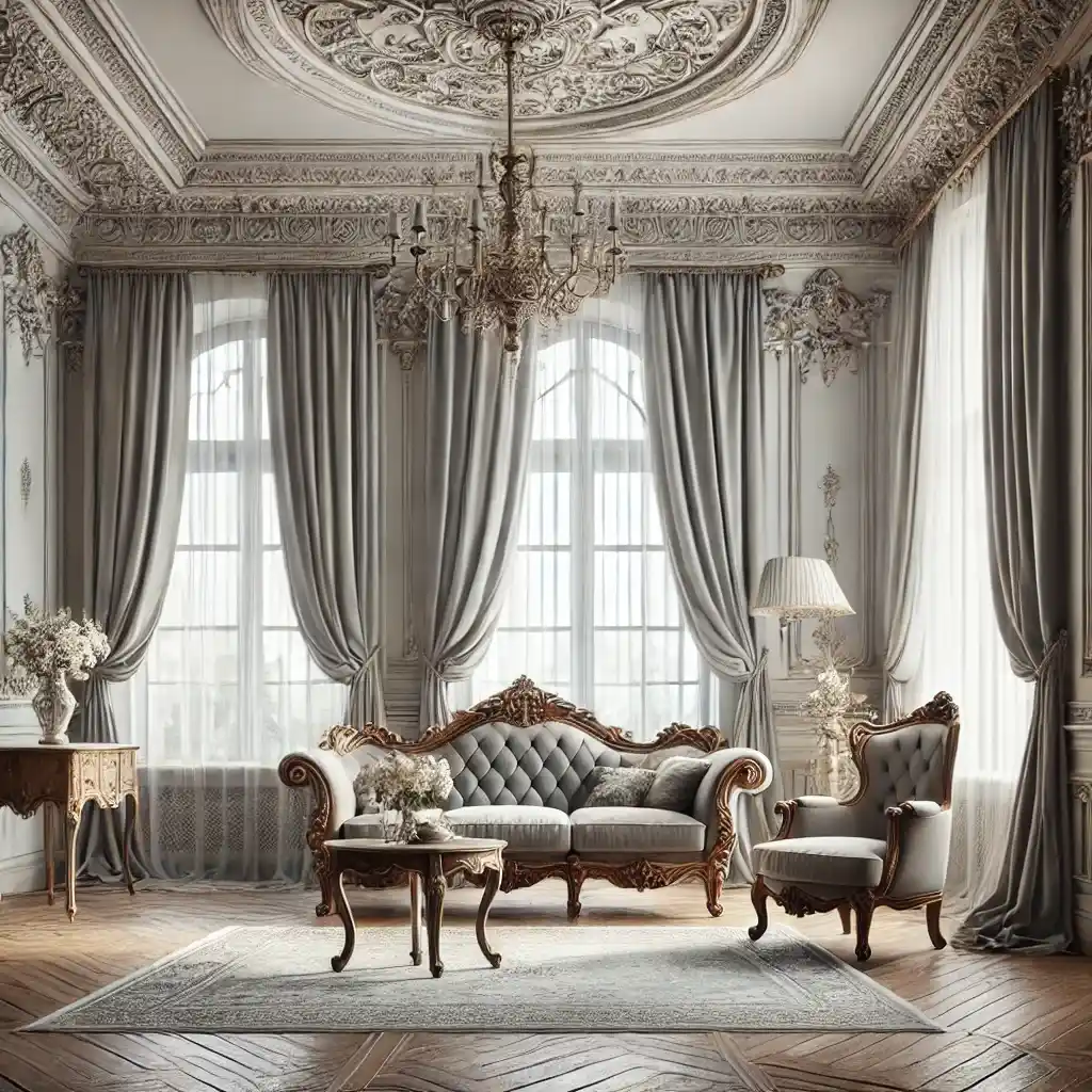 پرده برای مبل طوسی