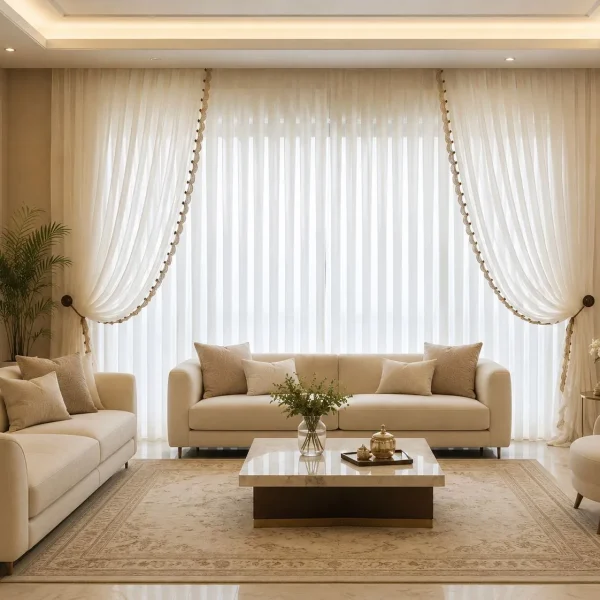 پرده حریر ساده با حاشیه دکوراتیو